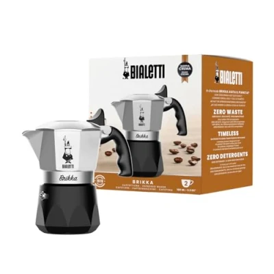 Image of Bialetti Brikka Crema Aluminium Stovetop Coffee Maker 2 Cup Black
