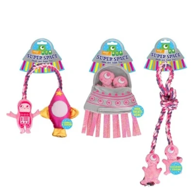 Image of YöL Pink Set of 3 Dog Toys Hide &amp; Seek Rope Tug War Treats Plush Squeaky Pet Puppy Interactive Stimulating Play