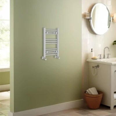 Image of Warmehaus Contemporary Straight Heated Bathroom Towel Rail Radiator Rad 600x400mm Chrome