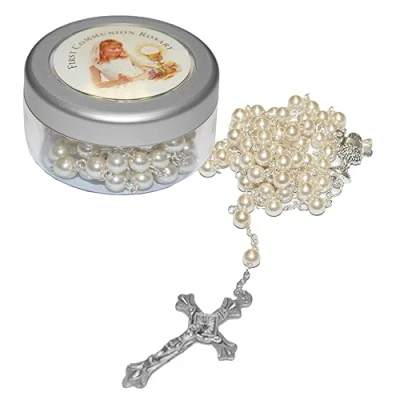 Image of Widdle Gifts First Holy Communion Pearlised Look Rosary in Plastic Pot 1346