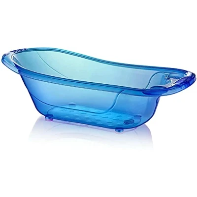 Image of Large 50 litre Aqua Clear Transparent Baby Bath Tub with Drainage Plug BPA Free (Blue)