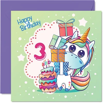 Image of 3rd Birthday Card Girl Magical Unicorn Cake for 3 Year Old Girl, Age Girls Cards, 145mm x Cute Three Third Greeting