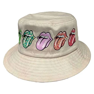 Image of The Rolling Stones Bucket Hat Multi Tongue Pattern New Official Unisex Natural Size Small/Medium, Natural, One