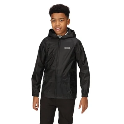 Image of Regatta Kid&#039;s Stormbreak Waterproof Taped Seams 2 Side Pockets Press Studs at Hem Over Trousers Jacket, Black, 13 yr ,W908 800K13