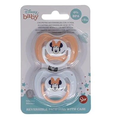 Image of Stor 8412497131655Reversible Silicone Pacifier with Cover 2 Piece Set for +6 Month Baby, Minnie Dreams Indigo