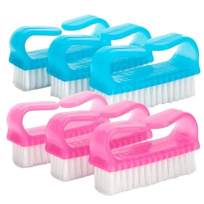 Image of HOMESHOPA Nail Brushes, 6 PCS Blue &amp; Pink Plastic Scrubbing Cleaning Brush, Handle Fingernail Brush with Soft Bristles, Manicure Dust for Hand Toes Nail, Home Salon Use