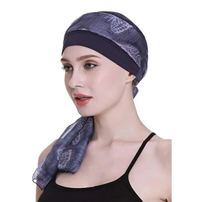 Image of FocusCare Blue Bamboo Beanie for Women with Chemo Sleep Turbans Headwear Cancer Patients