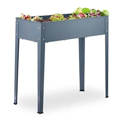 Image of Relaxdays Metal Raised Planter, Narrow, Elevated Herb Box, 80 x 86 40.5 cm, Garden, Balcony &amp; Patio, Flowerbed, Grey, 100% steel