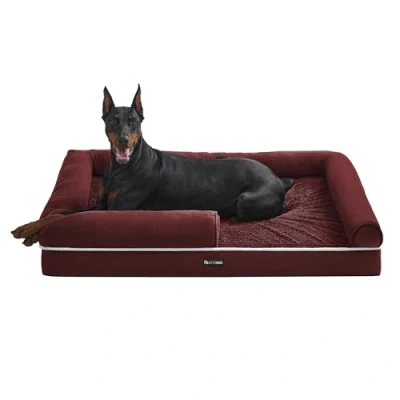 Image of Feandrea Orthopedic Dog Bed, Sofa with Sides, Removable Washable Cover, 120 x 85 20 cm, Non Slip Bottom, Berry Red PGW078R01