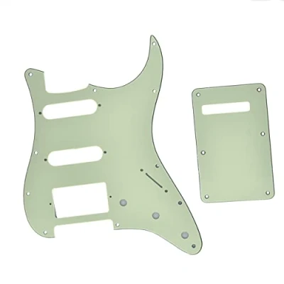 Image of KAISH 11 Hole ST/Strat Style Pickguard HSS Pick Guard with ST Back Plate Tremolo Trem Cover for USA/Mexico Stratocaster/Strat Mint Green 3 Ply