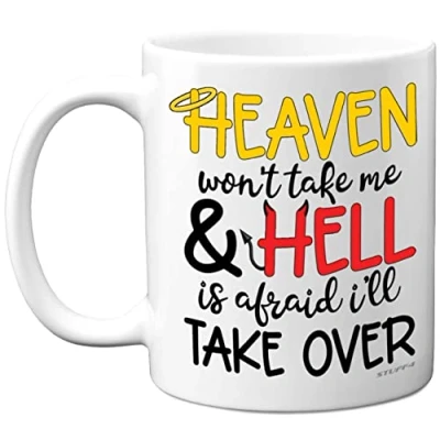 Image of Comedy Mug Heaven &amp; Hell Funny Birthday Gifts for Her Him, Novelty 11oz Ceramic Dishwasher Safe Mugs, Mugs Gift Women Men, Dad gift, Mum birthday, Christmas Mothers Day, Fathers Day