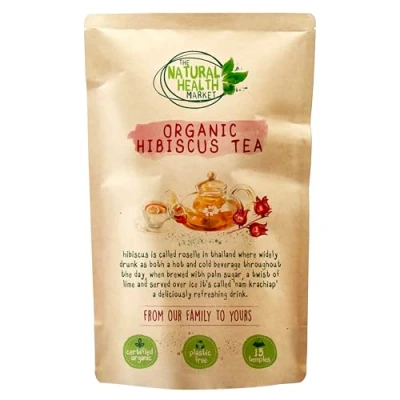 Image of Organic Hibiscus Tea 15 Bags Plastic Free by The Natural health Market Roselle Produce a Vivid Red 100% Purple Plant (15 Temples)