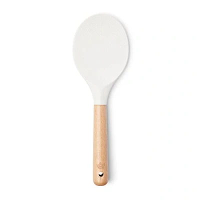 Image of Yum Asia Premium Rice Spatula with Beech Wood Handle and Silicone (Spoon Spatula, Ice White)