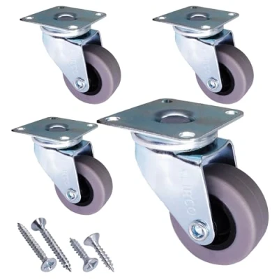 Image of SKIR&#039;CO (4 pcs) 40 mm Furniture Castors, Swivel Wheels, Grey Rubber Casters with Metal Mounting Plate, Screws Included