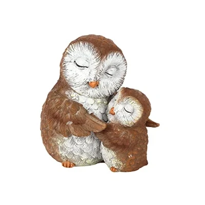 Image of Adorable Brown &amp; White Resin Mother Baby Owl Ornament 8.5cm x 7.5cm (1 Pc.) Durable Handcrafted Decor, Nature inspired Gift Ideal for Home Office Decor