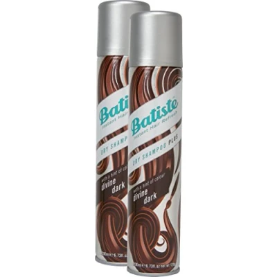 Image of Batiste dry shampoo divine dark with a gentle hint of colour for black and brown hair, fresh hair all types, pack 2 (2 x 200 ml).