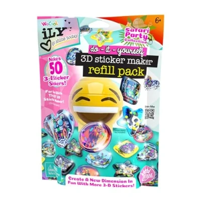 Image of 3D Sticker Maker Kit for Girls and Boys, DIY Arts Crafts Fun Ages 6+, Creative Toy Gift Set Includes 50+ Custom Refills Safari Party Pack ILY