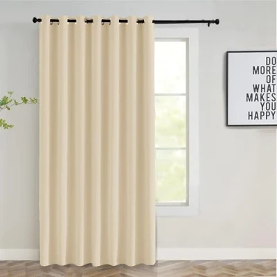 Image of Imperial Rooms Blackout Eyelet Curtains for Bedroom 66x84 inch Drop Cream &amp; Drapes Thermal Insulated Room Darkening Soft Living Curtain, Single Panel with Tiebacks