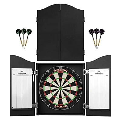 Image of Mission Darts Dart Board Home Centre Complete Package Including Dartboard and 2 Sets of (Cabinet)