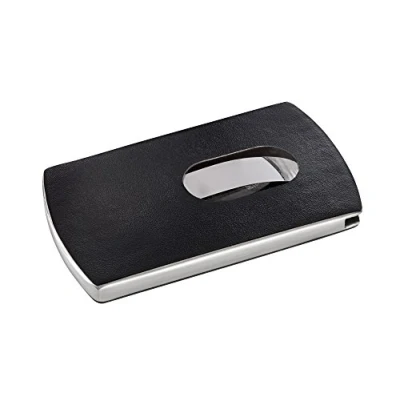 Image of SIGEL VZ121 Business Card Case &quot;Snap&quot;, leather look, Black/silver, for up to 12 cards (max. 91x57 mm)