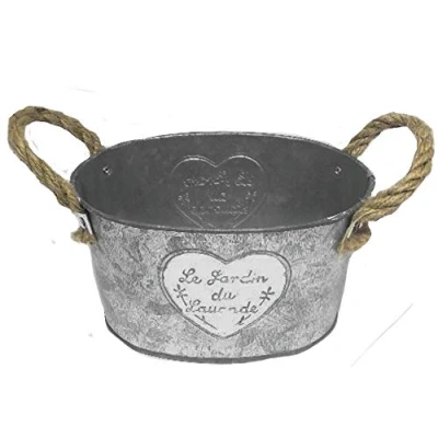Image of Florist Supplies Grey Metal Flower Plant Herb Bulb Pot Vase Planter Shabby French Vintage Distressed Oval Design 17cm x 12cm