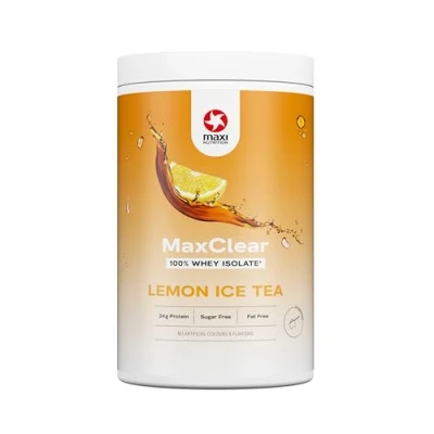 Image of MaxiNutrition Maxclear protein Clear Whey Lemon Ice Tea, 100% Isolate, 420g, powder with 24g per serving, refreshing, low in calories, without artificial flavors