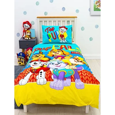 Image of Paw Patrol Official Pawsitive Design Single Duvet Cover Set Reversible 2 Sided Bedding Including Matching Pillow Case, Polycotton