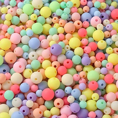 Image of Herzwild beads for threading, approx. 1100 pieces, matte craft beads, colourful acrylic art jewellery making, DIY necklaces, bracelets (matt, colourful/mixed)