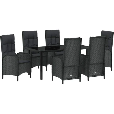 Image of vidaXL 7 Piece Garden Dining Set Black Poly Rattan