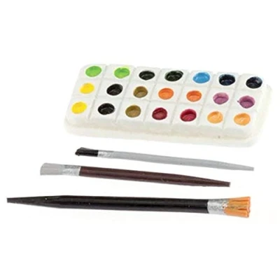 Image of Melody Jane Dolls House Artists Paint Palette &amp; Brushes Study Hobby Accessory