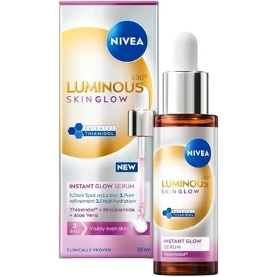 Image of NIVEA Luminous 630 Even Glow Serum with Thiamidol 30ml, for Face Niacinamide and Aloe Vera, Refines Pores Hydrates Clear Glowing Skin