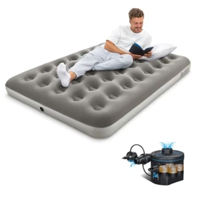 Image of Bestway Premium Camping Double Airbed with Cordless Battery Pump, Flocked Inflatable Bed Portable, Air Mattress, Outdoor