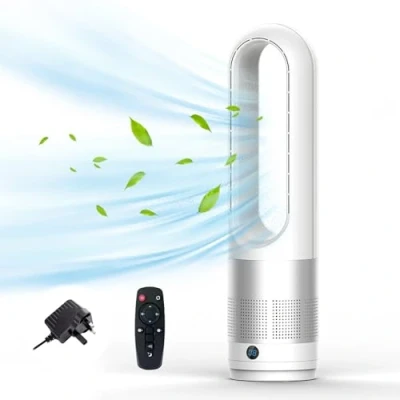 Image of Kouamor 56cm Tower Fan, 4000 5600rpm Bladeless Fans &amp; Cooling, Cooler Fans, Standing Fanss, Fansss Cooling Quiet Bedroom, with Remote Control, 8h Timer, 80 Oscillation (silver)