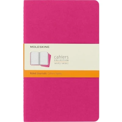 Image of Moleskine Cahier Journal, Set 3 Notebooks with Ruled Pages, Cardboard Cover Visible Cotton Stiching, Colour Kinetic Pink, Large 13 x 21 cm, 80 Pages