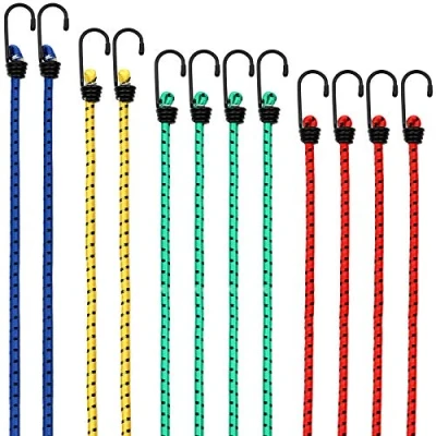 Image of DEUBA® 12x Bungee Cords With Hooks 4 Lengths 30 95cm Lashing Straps for Securing Luggage, Camping Tents, Tarps, Garden Furniture, Wheelie Bin Lid Weatherproof &amp; Scratch Resistant