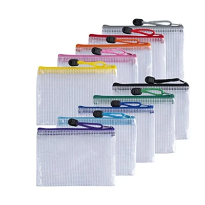 Image of Pack of 10 A6 Assorted PVC Mesh Coloured Zip Bags
