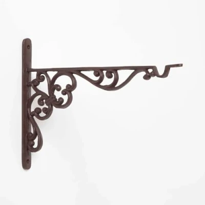 Image of HOMESCAPES Extra Large Cast Iron Hanging Basket Hook 35 cm Long Wall Mounted Plant Hanger for Indoor and Outdoor Decoration