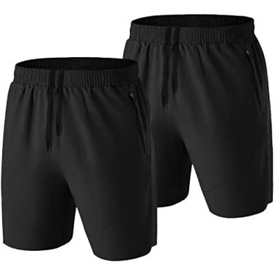 Image of HMIYA Men&#039;s Sport Shorts Quick Dry Running Gym Casual Short Lightweight with Zip Pockets(Black/Black,EU 4XL/US 3XL)