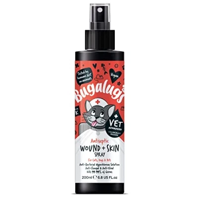 Image of BUGALUGS cat Wound &amp; skin Antiseptic spray 200ml Antibacterial, Antiviral, Antifungal for itchy relief Hypochlorous acid essential first aid kit Cats and Pets