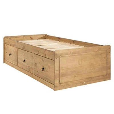 Image of Home Source Corona Cabin Bed, Single 3ft Solid Wood, 3 Drawer Storage Waxed Pine