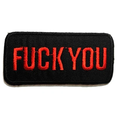 Image of Fuck You! Biker Iron on Patches Adhesive Emblem Stickers Appliques, Size: 3.54 x 1.69 inches