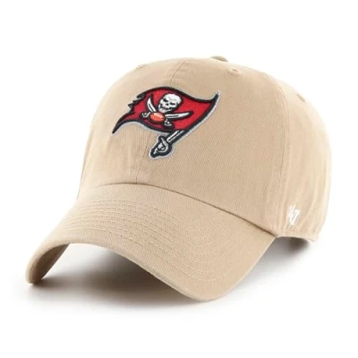 Image of 47 NFL Tampa Bay Buccaneers Clean Up Unisex Baseball Cap, Adjustable Buckle Strap, Team Logo, Colour Khaki