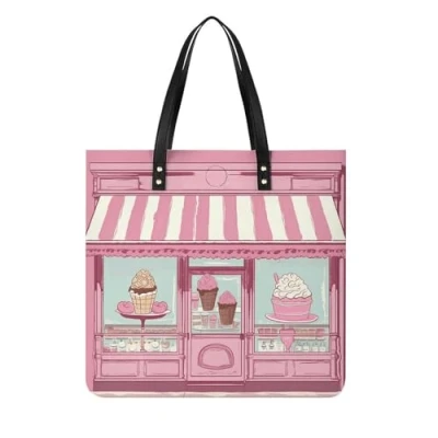 Image of LQWOK Handbags, Ice Cream Store Printed Handbags,fashion Handbags,travel Handbags,computer Handbags,cute Shoulder Bags, Store, 39x39cm