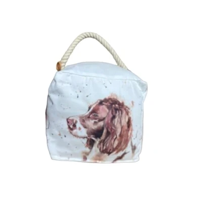 Image of Assorted Doorstop Door Stop Stopper Filled Heavy Faux Leather Novelty Wedge (Springer Spaniel Cube Doorstop)
