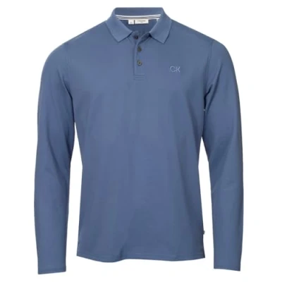 Image of Calvin Klein Mens Long Sleeve Campus Polo Shirt Denim Blue XXL