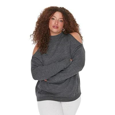 Image of Trendyol Women&#039;s High Neck Plain Relaxed Plus Size Sweater Sweatshirt, Anthracite, 5XL UK