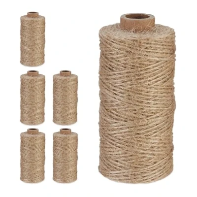Image of Relaxdays Natural Rope, 6X Set, Jute, Plant, Twine, Handicraft, Garden Decorations, Hessian Thread, 1mm Thick, 100m Long, 9.5 x 5 cm