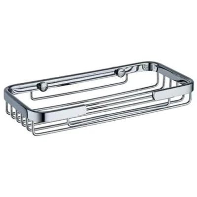 Image of Bath Shower Basket Caddy Bathroom Accessory Organiser Small Rectangle Slim Shape Solid Brass Wall Mounted Chrome