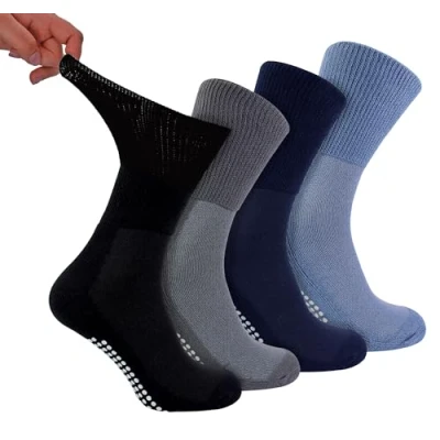 Image of Dr.Socks 4 Pack Bamboo Diabetic Socks with Grips Mens &amp; Ladies Extra Wide Slipper for Swollen Feet Legs (4 7, BNG)
