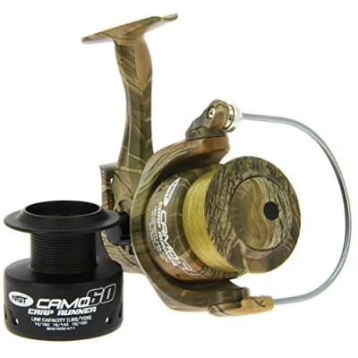 Image of NGT Camo 60 3BB Carp Runner Baitrunner Reel With 12lb Line + Spare Spool Padded Case